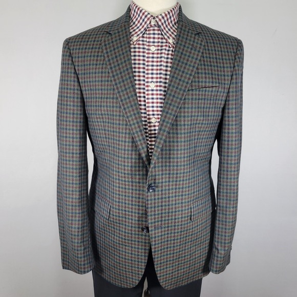 Kenneth Cole Men's Sport Coat Blazer Two Button Multi-color Checked Wool 42R